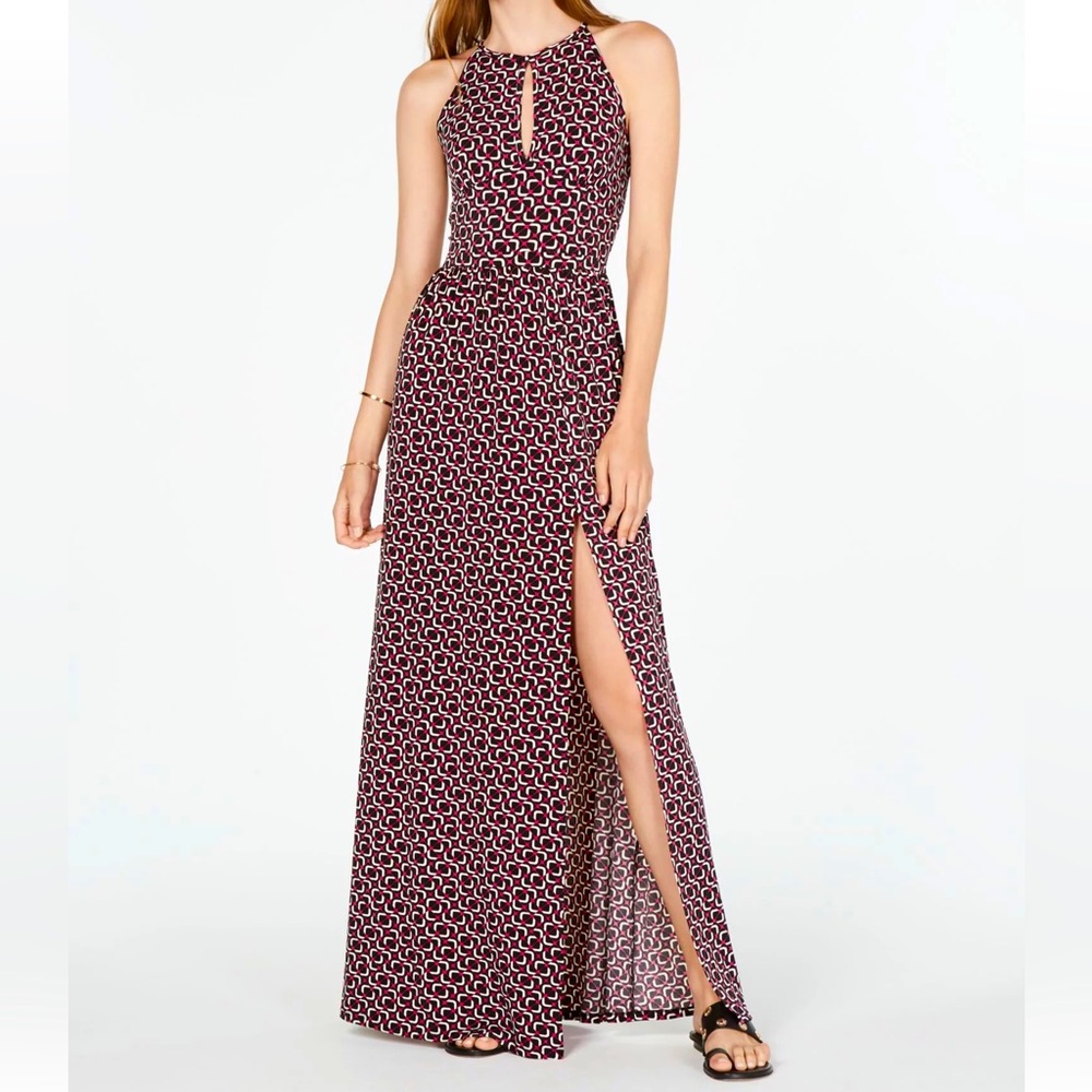 NEW Michael Kors Mod Geo Halter Maxi Dress, Medium, Black - White - Deep Fuchsia